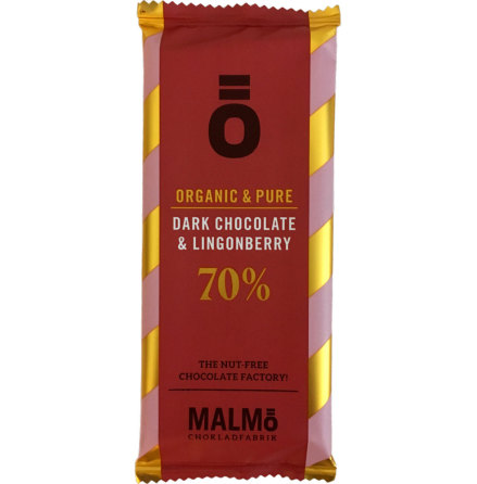 Mörk choklad & lingon 70 % - Malmö Chokladfabrik