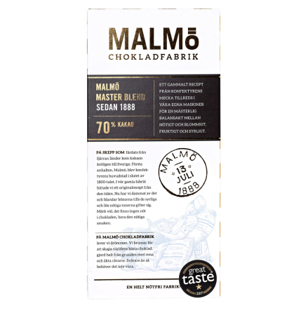 Master Blend  vegansk mrkchoklad 70 % - Malm Chokladfabrik