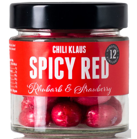 Spicy drops Red – rabarber & jordgubbskaramell med vindstyrka 12 – Chili Klaus