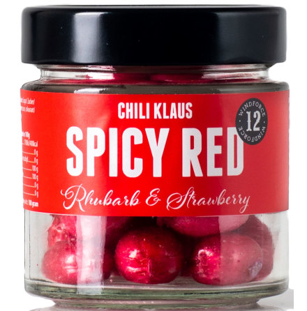 Spicy drops Red  rabarber & jordgubbskaramell med vindstyrka 12  Chili Klaus