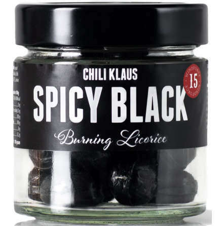 Spicy drops Black – brinnande lakrits med vindstyrka 15 – Chili Klaus