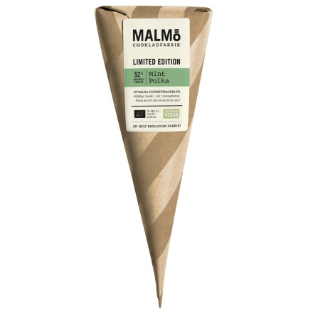 Vegansk/mylk strut - choklad med mint och polkagris 52 % - Malm Chokladfabrik  (bst fre 7/2023)
