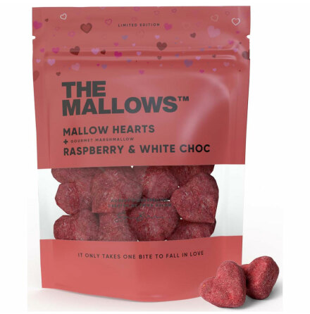 Mallow hearts raspberry & white choc Marshmallow, hallon och vit choklad  The Mallows