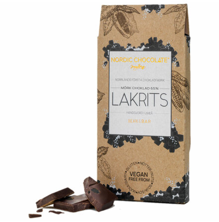 Mrk choklad 65 % med lakrits  Nordic Chocolate