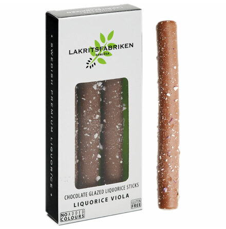 Glutenfria chokladdoppade violsaltlakritsstänger mjölkchoklad & viol – Lakritsfabriken Ramlösa