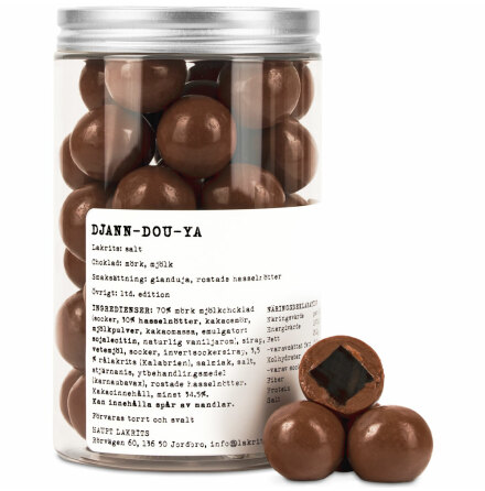 Djann-dou-ya  saltlakrits, mrk mjlkchoklad, Gianduja, rostade hasselntter  Haupt Lakrits