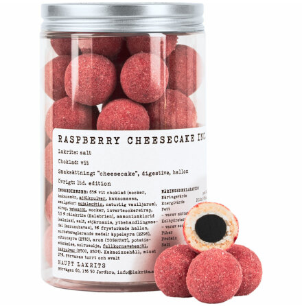 Raspberry Cheesecake Inc - saltlakrits med vit choklad ”cheesecake”, digestive och hallon – Haupt Lakrits
