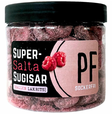 Sockerfria - SuperSalta Sugisar - Hallon Lakrits – Pastillfabriken