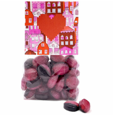 Lakrits- och hallonkarameller fyllda med saltlakritspulver - Lakritsfabriken Ramlösa