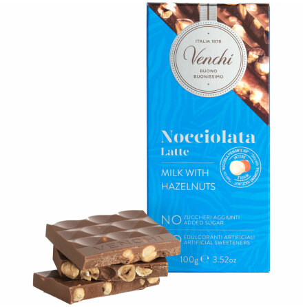 Mjlkchoklad utan tillsatt socker, med hela hasselntter - Venchi