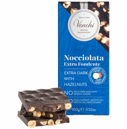 Mrk choklad utan tillsatt socker, med hela hasselntter - Venchi