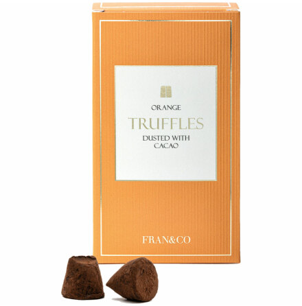 Chokladtryfflar med smak av apelsin pudrade med kakao - Fran&Co