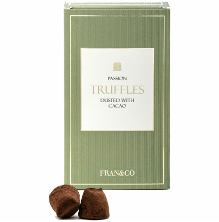 Chokladtryfflar med smak av passion pudrade med kakao - Fran&Co