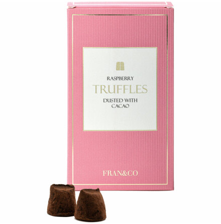 Chokladtryfflar med smak av hallon pudrade med kakao - Fran&Co