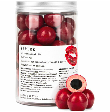 K�rlek - Saltlakrits med vit choklad, jordgubbar, vanilj och rosor - Haupt Lakrits
