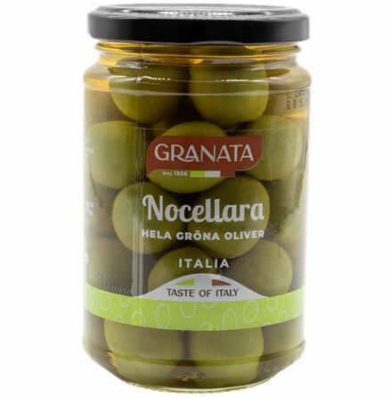 Nocellara, hela gr�na oliver i glasburk - Granata